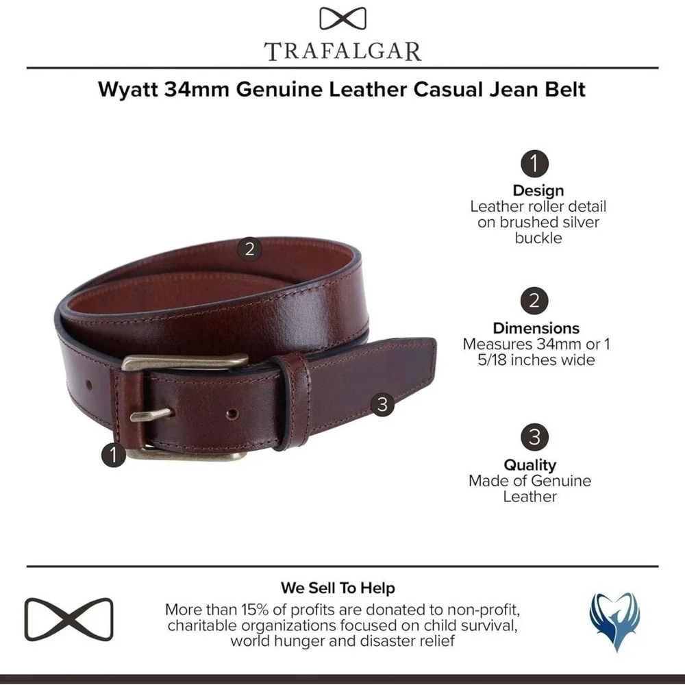 Trafalgar Men's‎ Wyatt 35mm Genuine Leather Casual Jean Belt 44